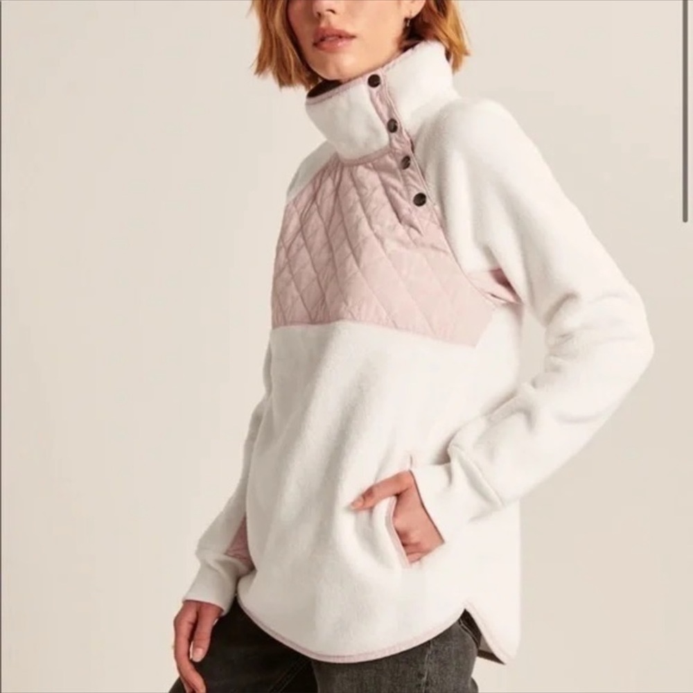 Abercrombie & Fitch White and Pink Quilted Jacket